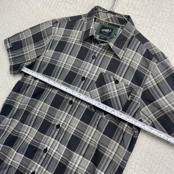 Y2K Oneill Shirt Men M Black Plaid Short Sleeve Button Up Surf Skate Casual - Picture 8 of 15